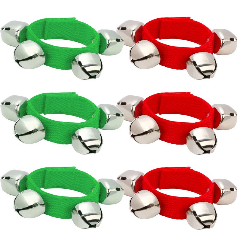 Coolrunner 6 Pcs Christmas Band Wrist Bells Bracelets Jingle Musical Ankle Bells Instrument Percussion Rhythm for Christmas Party Favors Festival Accessories for Kids - Image 1